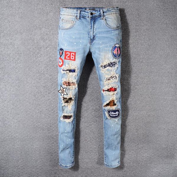 2020 selling new european and american high street trend ripped jeans men tide brand badge embroidery light blue punk slim pants 28-42
2020 selling new european and american high street trend ripped jeans men tide brand badge embroidery light blue punk slim pants 28-42