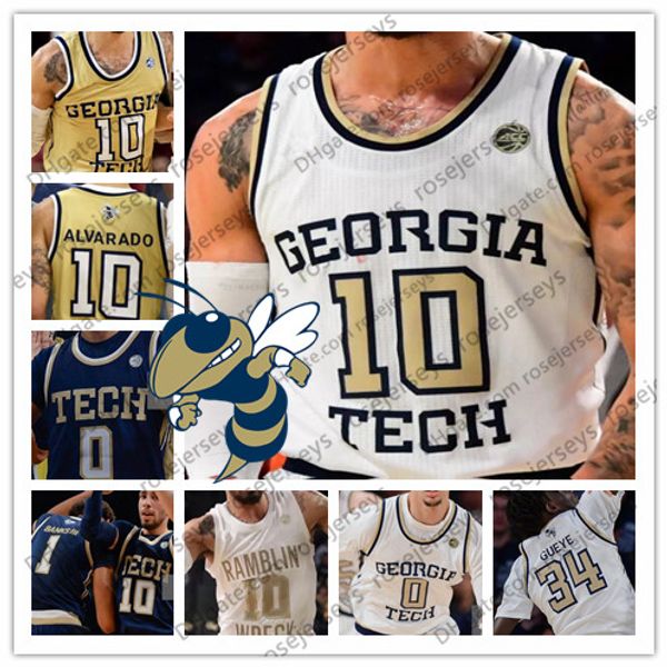 Custom Georgia Tech Yellow Jackets 2019 Basketball Any Number Name White Navy Blue Gold 10 Jose Alvarado 1 James Banks III Jersey 4XL
