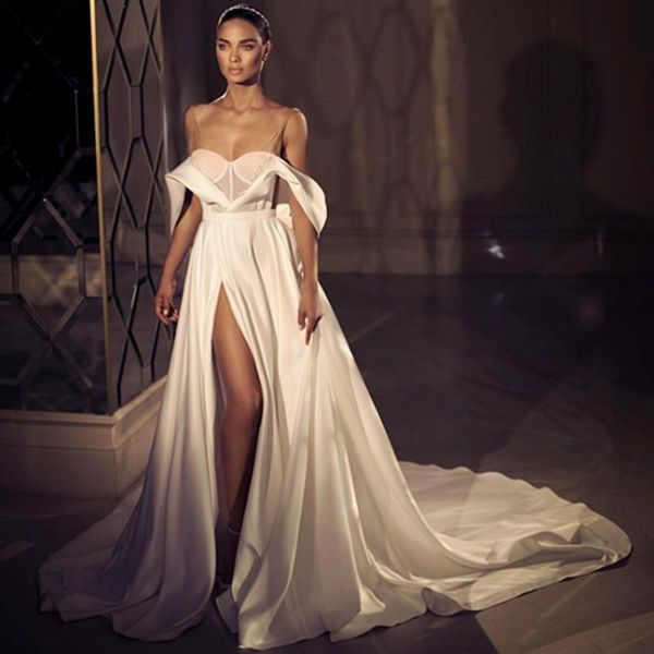bohemia satin backless wedding dresses long off the shoulder front split vestidos de novia women wedding gowns plus size bridal dress sexy, White
bohemia satin backless wedding dresses long off the shoulder front split vestidos de novia women wedding gowns plus size bridal dress sexy, White