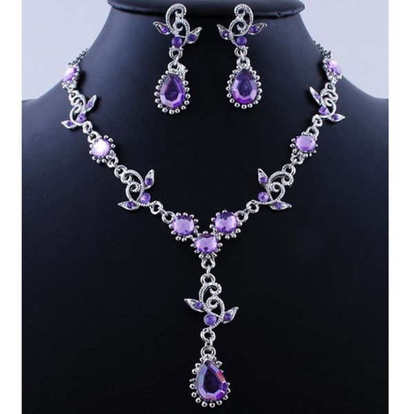 pink purple crystal vintage jewelry sets necklace earrings bridal wedding engagement jewelry accessories crystal sets, Silver
pink purple crystal vintage jewelry sets necklace earrings bridal wedding engagement jewelry accessories crystal sets, Silver