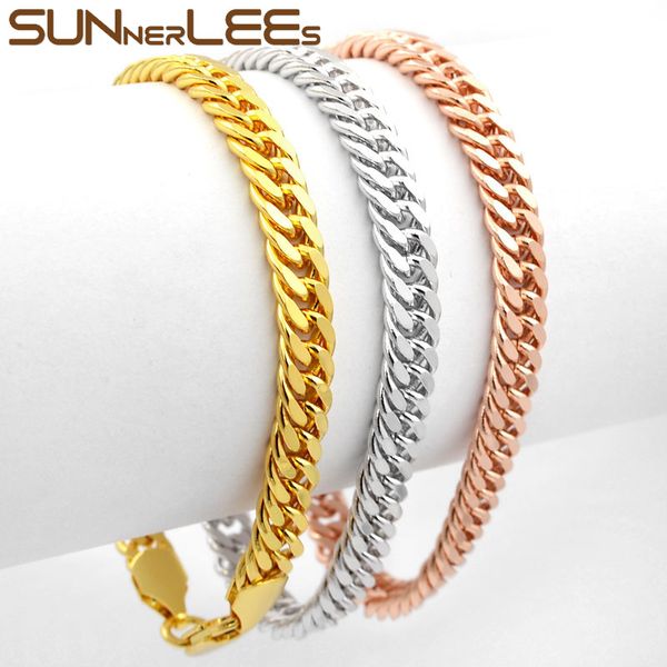 sunnerlees fashion jewelry white rose gold color bracelet 3mm~8mm double curb link chain for mens womens gift c40 b, Black
sunnerlees fashion jewelry white rose gold color bracelet 3mm~8mm double curb link chain for mens womens gift c40 b, Black
