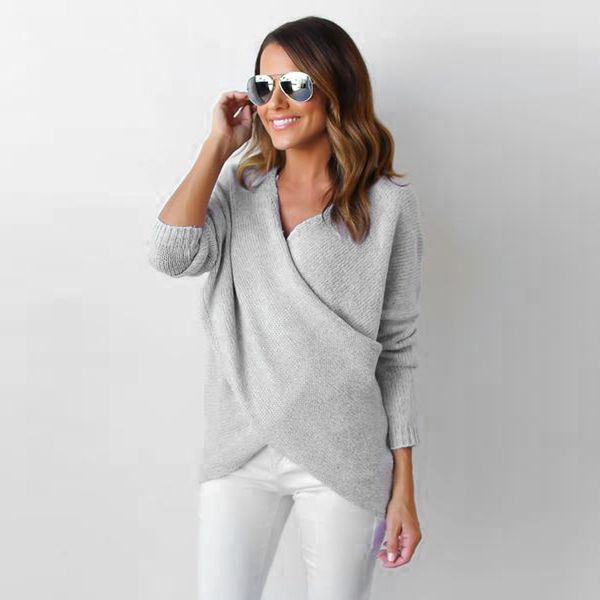 2019 v neck solid women sweaters womens long v-neck cross long sleeve loose knitted sweater casual jumper, White;black
2019 v neck solid women sweaters womens long v-neck cross long sleeve loose knitted sweater casual jumper, White;black