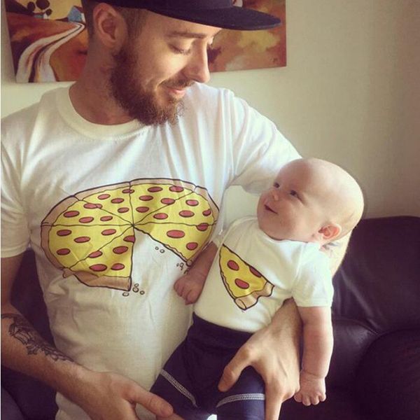 

Parent Child Clothing Pizza Print Cute Tshirts Crew Neck Short Sleeve White Homme Tees Fashion Casual Apparel