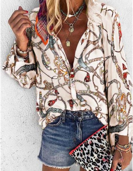 designer chain printed womens shirts fashion plus size long sleeve blouses casual single breasted womens, White
designer chain printed womens shirts fashion plus size long sleeve blouses casual single breasted womens, White