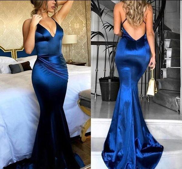 2019 new elegant spaghetti straps prom dresses royal blue backless elastic slik like satin formal evening occasion gowns custom made, Black
2019 new elegant spaghetti straps prom dresses royal blue backless elastic slik like satin formal evening occasion gowns custom made, Black