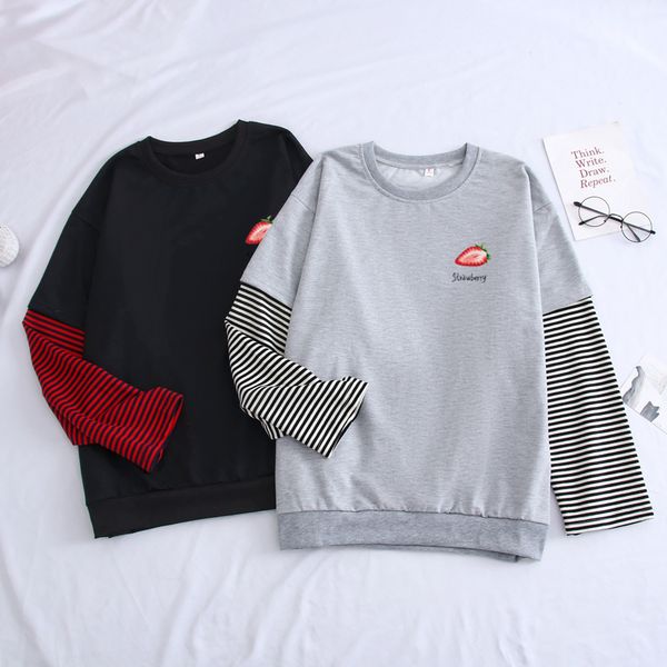 men's fruit strawberry sports sweatshirt hip-hop couple hoodies autumn fashion splicing color fake two-piece pullover male, Black
men's fruit strawberry sports sweatshirt hip-hop couple hoodies autumn fashion splicing color fake two-piece pullover male, Black