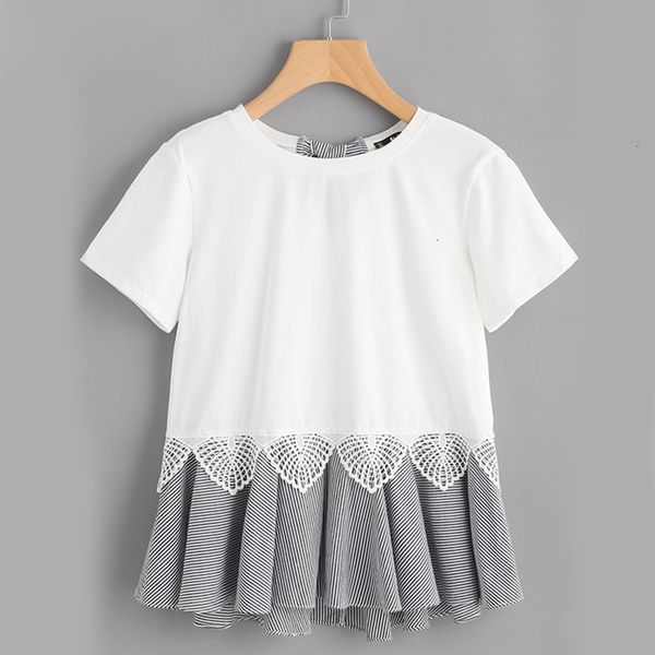 women clothing women t shirt striped bow and ruffle women hem mixed media tee 2019 lace summer round neck t shirt, White
women clothing women t shirt striped bow and ruffle women hem mixed media tee 2019 lace summer round neck t shirt, White