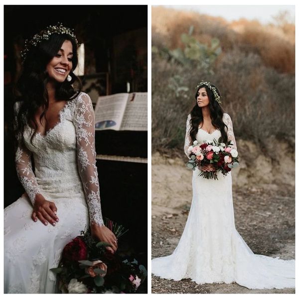 scoop vintage wedding dresses chic simple design lace appliques mermaid wedding dresses decent backless tulle long sleeve wedding dresses, White
scoop vintage wedding dresses chic simple design lace appliques mermaid wedding dresses decent backless tulle long sleeve wedding dresses, White