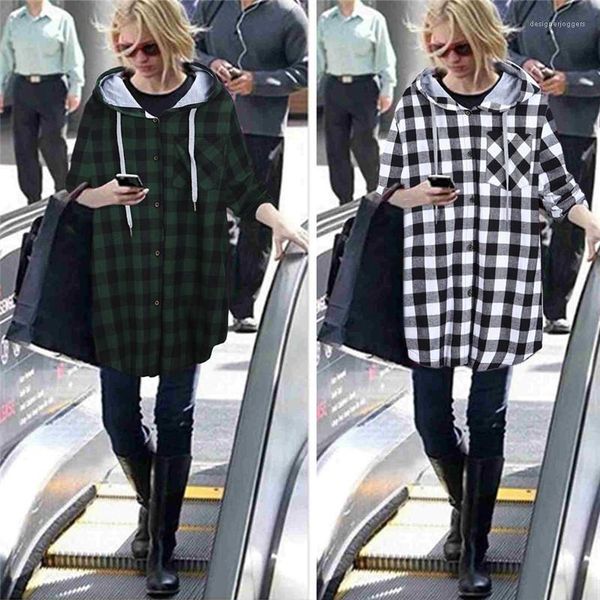 size outerwear loose single breasted long sleeve coats fashion hooded casual streetwear clothing women plaid plus, Black;brown
size outerwear loose single breasted long sleeve coats fashion hooded casual streetwear clothing women plaid plus, Black;brown