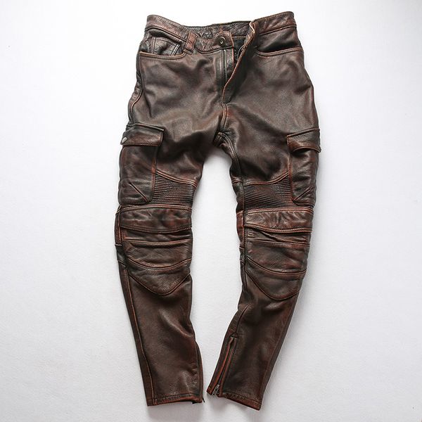 men's genuine 2020 with pockets skinny vintage do old cow leather motorcycle pants men biker long trousers male, Black
men's genuine 2020 with pockets skinny vintage do old cow leather motorcycle pants men biker long trousers male, Black