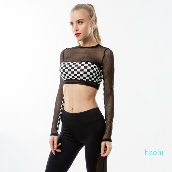 fashion-women yoga crop sheer mesh fish net long sleeve fitness plaid tank black white patchwork gym shirt sport wear, White;red
fashion-women yoga crop sheer mesh fish net long sleeve fitness plaid tank black white patchwork gym shirt sport wear, White;red