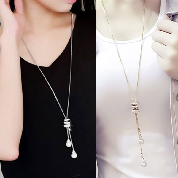 2017 simulated pearl crystal long sweater chain necklace vintage accessary crystal collares statement necklace, Silver
2017 simulated pearl crystal long sweater chain necklace vintage accessary crystal collares statement necklace, Silver