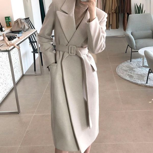 women korean winter long overcoat outwear coat loose plus size long sleeve wool coats with belt office lady coats, Black
women korean winter long overcoat outwear coat loose plus size long sleeve wool coats with belt office lady coats, Black