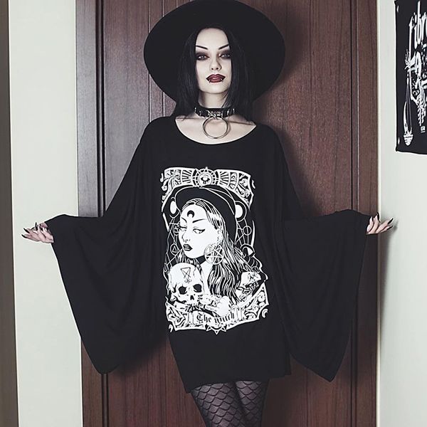 insgoth witch printed gothic dress autumn flare long sleeve black loose plus size stretchy women dress party lady goth dresse, Black;pink
insgoth witch printed gothic dress autumn flare long sleeve black loose plus size stretchy women dress party lady goth dresse, Black;pink