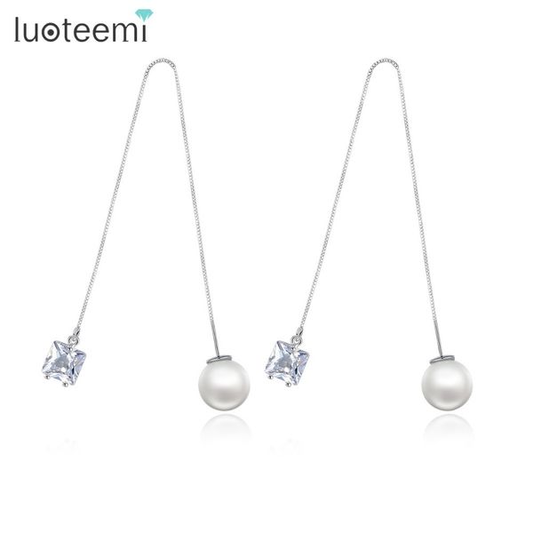 luoteemi brand trendy drop earrings double side shining cz with simulated pearl jewelry ear wire long chain brincos for girls, Silver
luoteemi brand trendy drop earrings double side shining cz with simulated pearl jewelry ear wire long chain brincos for girls, Silver