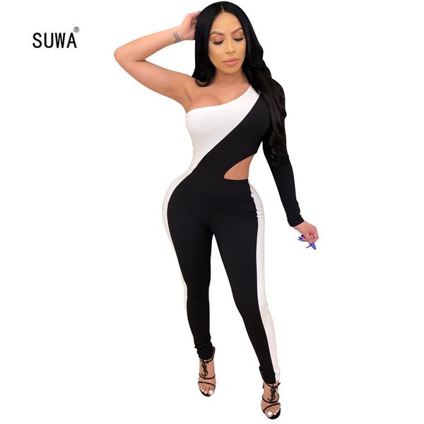 color block bandage jumpsuit women one shoulder side cut-out bodycon rompers party club backless skinny summer clothing, Black;white
color block bandage jumpsuit women one shoulder side cut-out bodycon rompers party club backless skinny summer clothing, Black;white