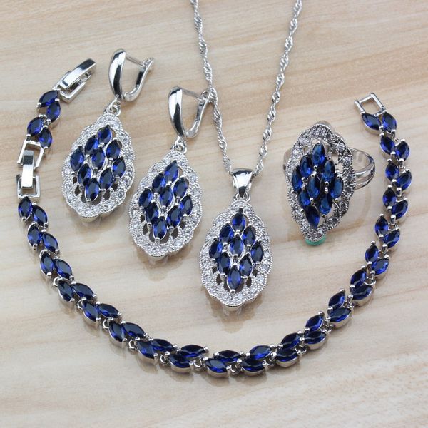 925 silver with natural stones cz blue 4pcs jewelry sets for women costume dangle earrings/necklace/bracelet and ring sets, Slivery;golden
925 silver with natural stones cz blue 4pcs jewelry sets for women costume dangle earrings/necklace/bracelet and ring sets, Slivery;golden