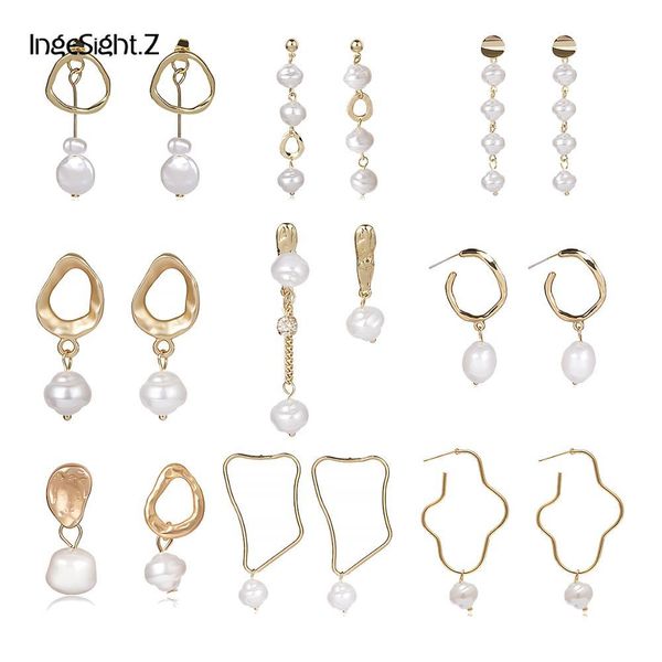 ingesight.z irregular imitation pearl drop dangle earrings matte gold color geometric long hanging earrings for women jewelry, Silver 
ingesight.z irregular imitation pearl drop dangle earrings matte gold color geometric long hanging earrings for women jewelry, Silver