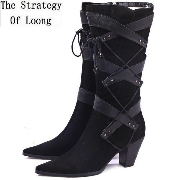 winter new fashion mid-calf flock women boots rivets cross-tied short plush sewing inside zipper lace-up ladies shoes 20190726, Black
winter new fashion mid-calf flock women boots rivets cross-tied short plush sewing inside zipper lace-up ladies shoes 20190726, Black