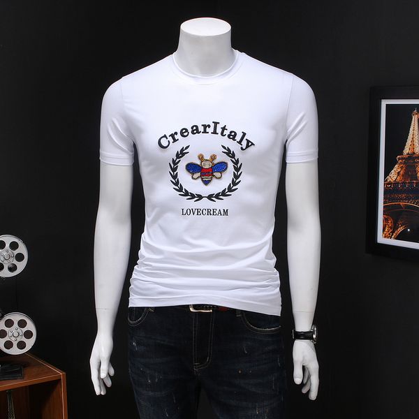 2020 new mercerized cotton short-sleeved t-shirt men's trend slim round neck bee pattern men's half-sleeved small shirt men's, White;black
2020 new mercerized cotton short-sleeved t-shirt men's trend slim round neck bee pattern men's half-sleeved small shirt men's, White;black