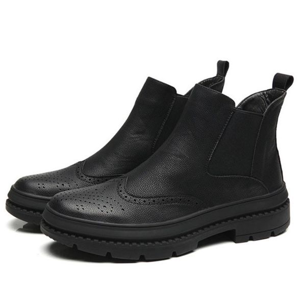 fashion men boots slip on high brogue short boots thick sole boots waterproof casual botas for male, Black
fashion men boots slip on high brogue short boots thick sole boots waterproof casual botas for male, Black