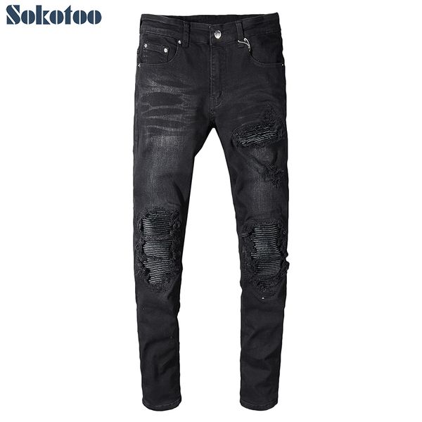 men's black pu leather patchwork biker jeans for motorcycle slim skinny plus size ripped stretch denim pants, Blue
men's black pu leather patchwork biker jeans for motorcycle slim skinny plus size ripped stretch denim pants, Blue