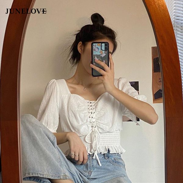 junelove lace up blouse women solid square collar short sleeve ladies blusa shirts spring 2020 fashion casual female ruffles top, White
junelove lace up blouse women solid square collar short sleeve ladies blusa shirts spring 2020 fashion casual female ruffles top, White