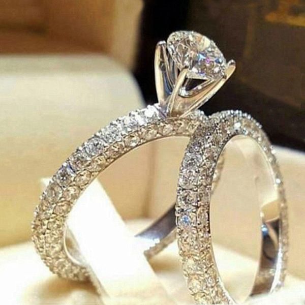 

местные акции brand design циркон серебряный женщина способа венчания 2pcs кольцо установить новое размер 925 ювелирных изделий 5-11, Silver