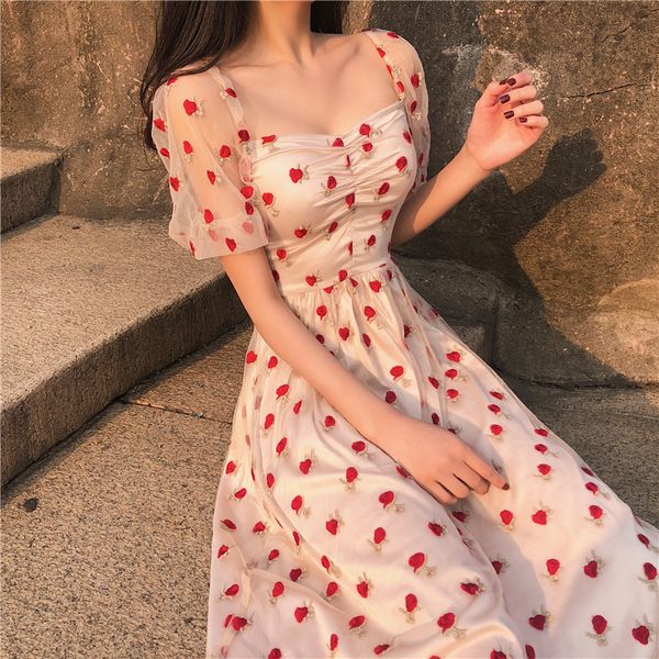 very fairy summer new embroidered strawberry mesh dress female temperament high waist sweet long new arrival fashion dress g290, Black;gray
very fairy summer new embroidered strawberry mesh dress female temperament high waist sweet long new arrival fashion dress g290, Black;gray