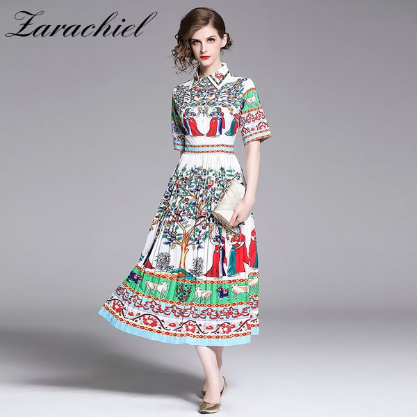 2019 summer single-breasted short sleeve long dress women fashion cartoon beauty flower print high waist vintage pleated dress, Black;gray
2019 summer single-breasted short sleeve long dress women fashion cartoon beauty flower print high waist vintage pleated dress, Black;gray