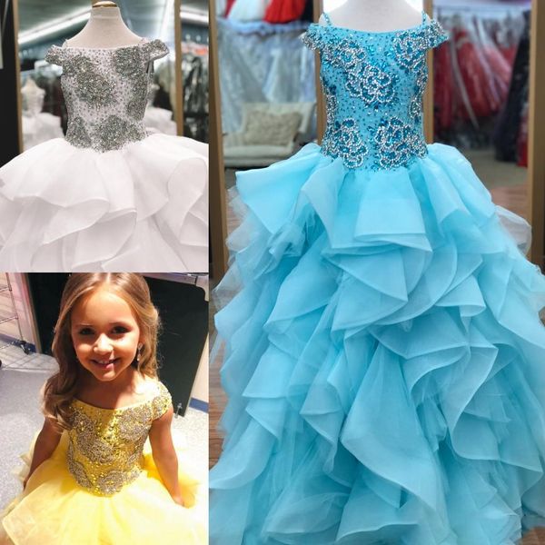 children's pageant dress 2020 ruffles skirt little girls pageant gowns long ballgown crystals beading bodice off the shoulder order to