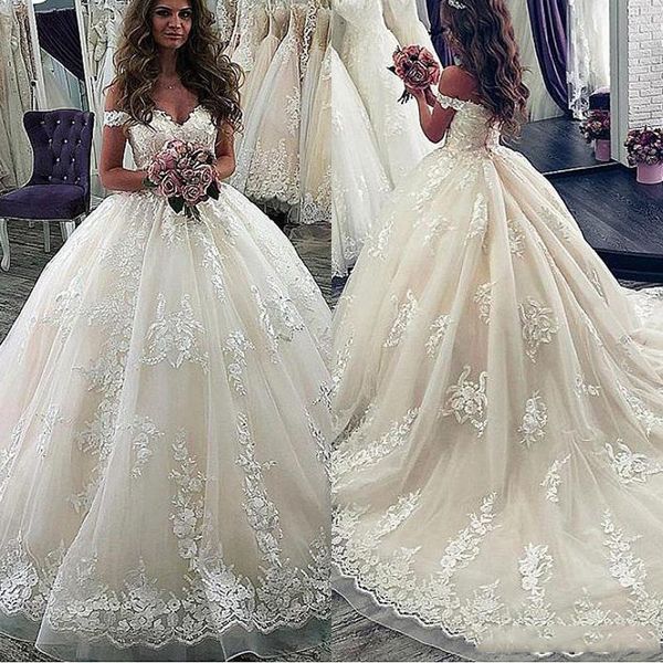 custom off shoulder lace ball gown wedding dresses 2020 with appliques short sleeves court train tulle wedding bridal gowns, White
custom off shoulder lace ball gown wedding dresses 2020 with appliques short sleeves court train tulle wedding bridal gowns, White