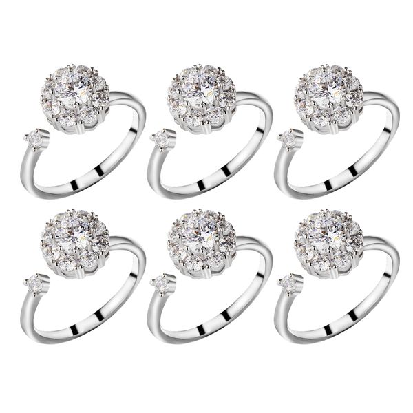 6 pieces ladies rings open rings with rotating zirconia, decompression toys, Golden;silver
6 pieces ladies rings open rings with rotating zirconia, decompression toys, Golden;silver