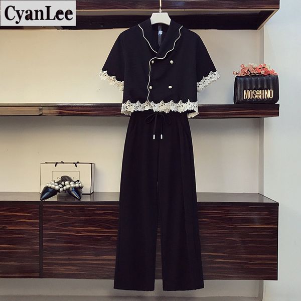 cyanlee summer 2 piece set women chic design double-breasted lace stitching short-sleeved shirt elastic waist pants suits, White
cyanlee summer 2 piece set women chic design double-breasted lace stitching short-sleeved shirt elastic waist pants suits, White