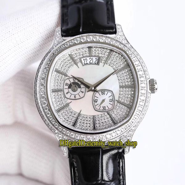 Image of Best version BLACK -TIE EMPERADOR G0A32018 Dual Time Zone White Pearl Fritillary Dial Cal.850P Automatic Mens Watch Diamond Luxury Watches