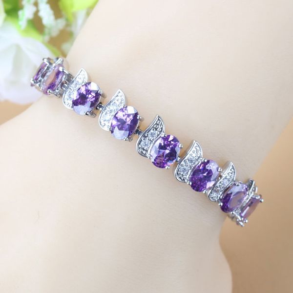 link, chain purple zircon silver color bracelet health fashion jewelry for women box sl75, Black
link, chain purple zircon silver color bracelet health fashion jewelry for women box sl75, Black