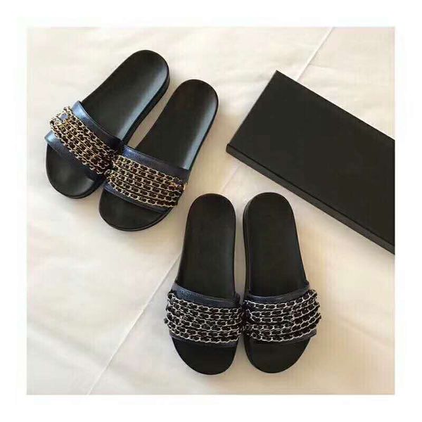 2019 luxury women designer chain slide flat sandals outdoor beach fashion causal rubber flat slippers with box, Black
2019 luxury women designer chain slide flat sandals outdoor beach fashion causal rubber flat slippers with box, Black