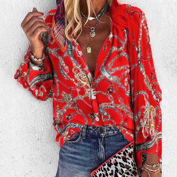 2020 new design plus size women blouse v-neck long sleeve chains print loose casual shirts womens and blouses plus size, White 
2020 new design plus size women blouse v-neck long sleeve chains print loose casual shirts womens and blouses plus size, White
