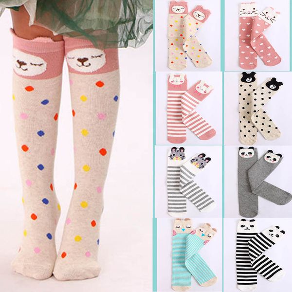 cartoon children socks print animal cotton baby kids socks knee high long fox socks for toddler girl clothing accessories, Black