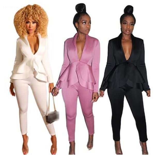 autumn winter solid color 2 piece set women deep v-neck ruffles and pencil pants suit two piece set elegant tracksuit, White
autumn winter solid color 2 piece set women deep v-neck ruffles and pencil pants suit two piece set elegant tracksuit, White