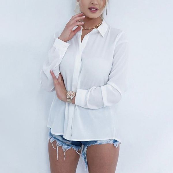 new ladies lace backless chiffon shirt splicing lapel long sleeve irregular women, White
new ladies lace backless chiffon shirt splicing lapel long sleeve irregular women, White