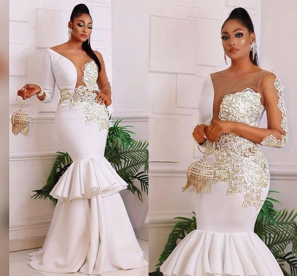 white long sleeve mermaid evening party dresses 2020 gold lace applique sheer neck african cut side occasion prom gowns abendkleider, Black;red
white long sleeve mermaid evening party dresses 2020 gold lace applique sheer neck african cut side occasion prom gowns abendkleider, Black;red