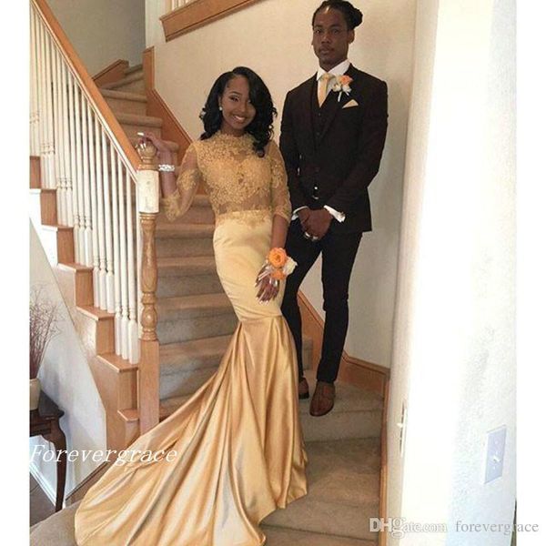 2019 new arrival long sleeve gold arabic evening dress modest african mermaid satin formal party gown custom made plus size, Black;red