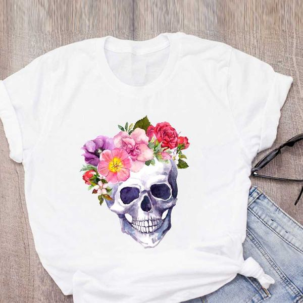 women graphic skull horror flower fashion cute print summer t-shirt shirt lady clothes womens clothing tee female t shirt, White
women graphic skull horror flower fashion cute print summer t-shirt shirt lady clothes womens clothing tee female t shirt, White