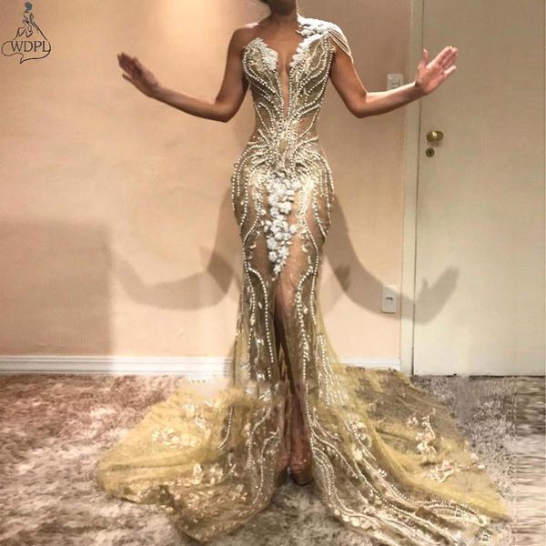 2019 chic beading pearls one shoulder mermaid prom dresses lace appliqued front split evening gowns party pageant formal dress, White;black
2019 chic beading pearls one shoulder mermaid prom dresses lace appliqued front split evening gowns party pageant formal dress, White;black