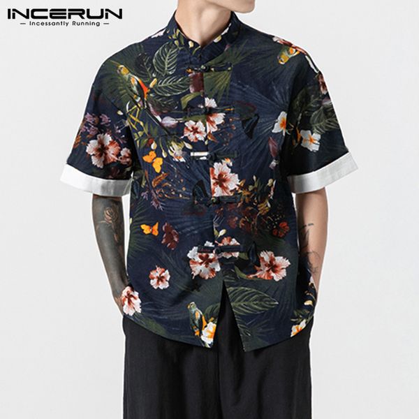 incerun chinese style men shirt floral print button short sleeve stand collar blouse street vintage casual brand shirts men, White;black
incerun chinese style men shirt floral print button short sleeve stand collar blouse street vintage casual brand shirts men, White;black