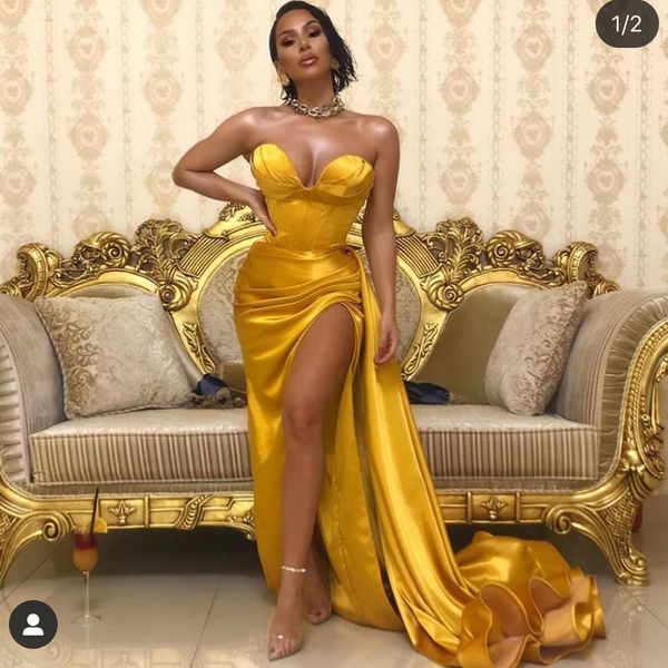 satin prom dresses gold sweetheart side slit evening gowns arabic vestido longo festa formal party gowns, Black
satin prom dresses gold sweetheart side slit evening gowns arabic vestido longo festa formal party gowns, Black