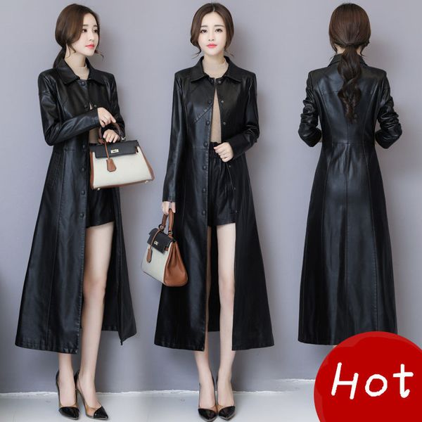 2019 spring plus size leather coat jacket women fashion slim female overcoat pu motorcycle autumn winter long trench coats xa168, Black
2019 spring plus size leather coat jacket women fashion slim female overcoat pu motorcycle autumn winter long trench coats xa168, Black