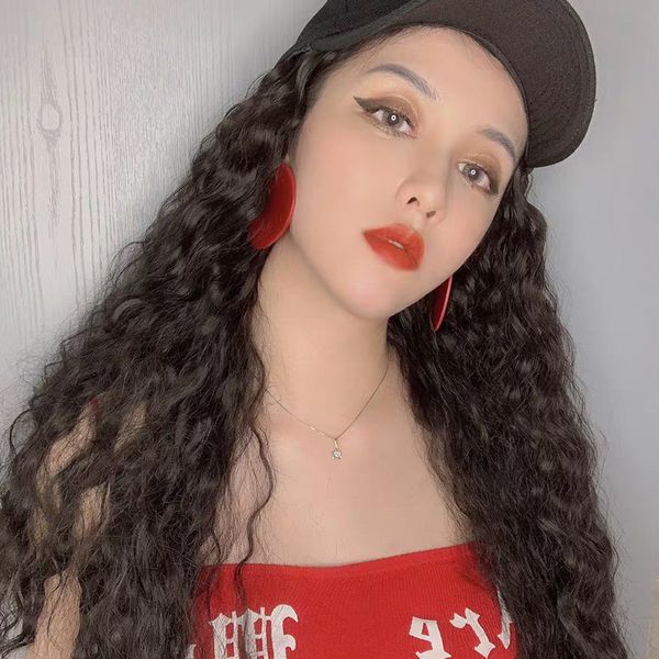wig hat one female summer long hair long curly hair corn natural net red instant noodle fashion full headgear, Black
wig hat one female summer long hair long curly hair corn natural net red instant noodle fashion full headgear, Black