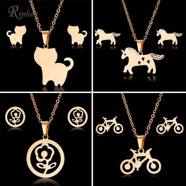 rinhoo fashion cat bicycle horse rose flower gold color stainless steel sets for women animal necklace earrings jewelry set, Silver
rinhoo fashion cat bicycle horse rose flower gold color stainless steel sets for women animal necklace earrings jewelry set, Silver